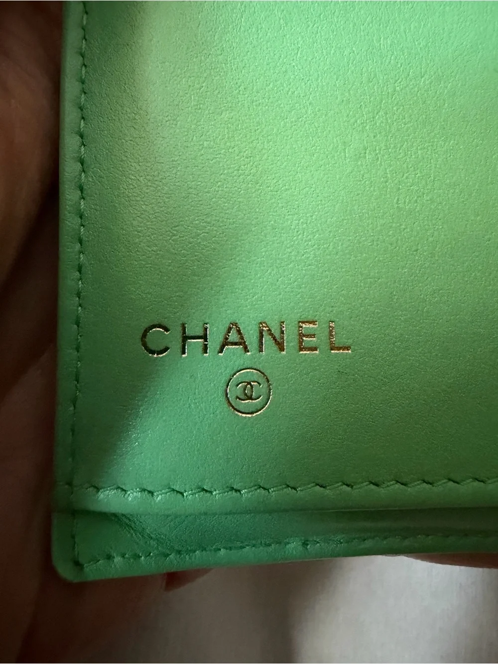 CHANEL Green Caviar Leather Compact Quilted Wallet, Gold CC Logo-FULL INCLUSION!
